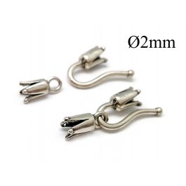 2mm Hook and Eye Crimp Clasp - Fancy Silver