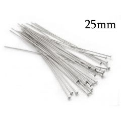 Sterling Silver 925 Head Pins with Flat Head 25mm 0.6mm / 22 Gauge