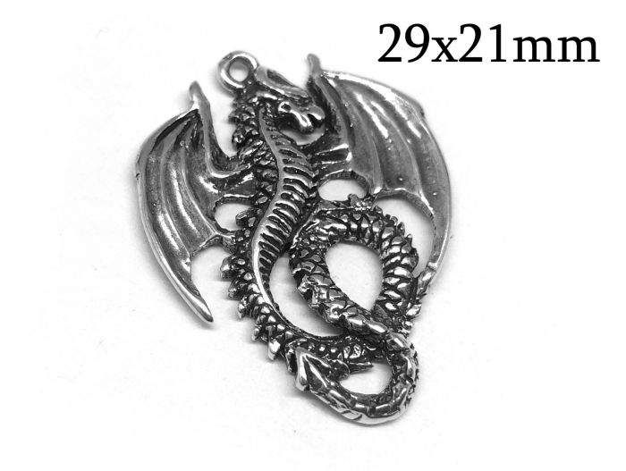 JewelrySupply Dragon Charm 21x14mm Antique Silver Plated (1-Pc)