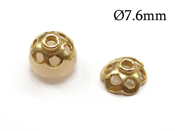 14K Solid Gold Flower Bead Caps 7.6mm for 8-10mm beads