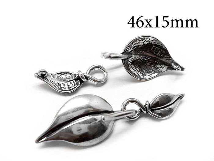 Sterling Silver 925 Hook and Eye leaf Clasp 46x15mm