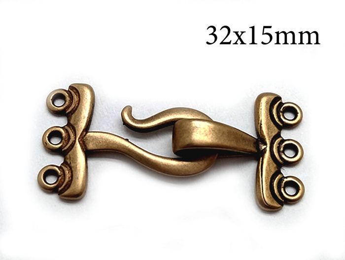 Brass Hook and Eye Clasp 32x15mm multi strand