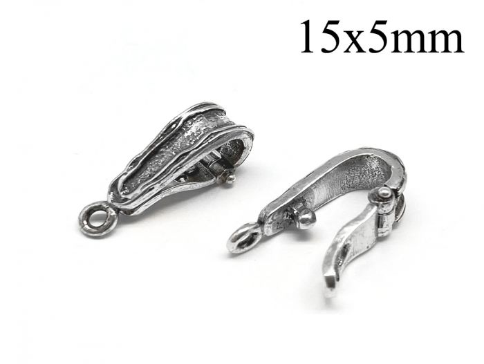 Sterling Silver 925 InterChangeable Bail Pendant Connector Clasp 16x4mm  with loop