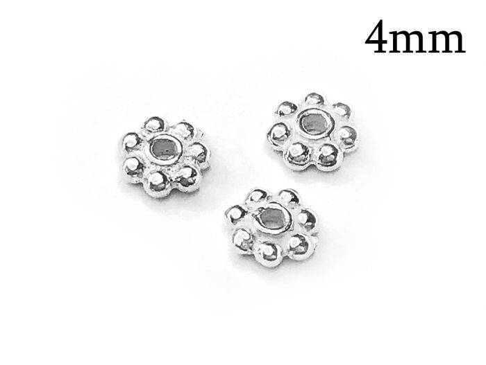Sterling Silver 925 Daisy Spacer flower bead rondelle 4mm with