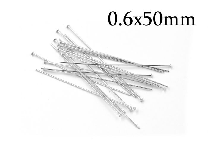 Silver Plated Head Pins 2 Inches Long 22 Gauge (x50)